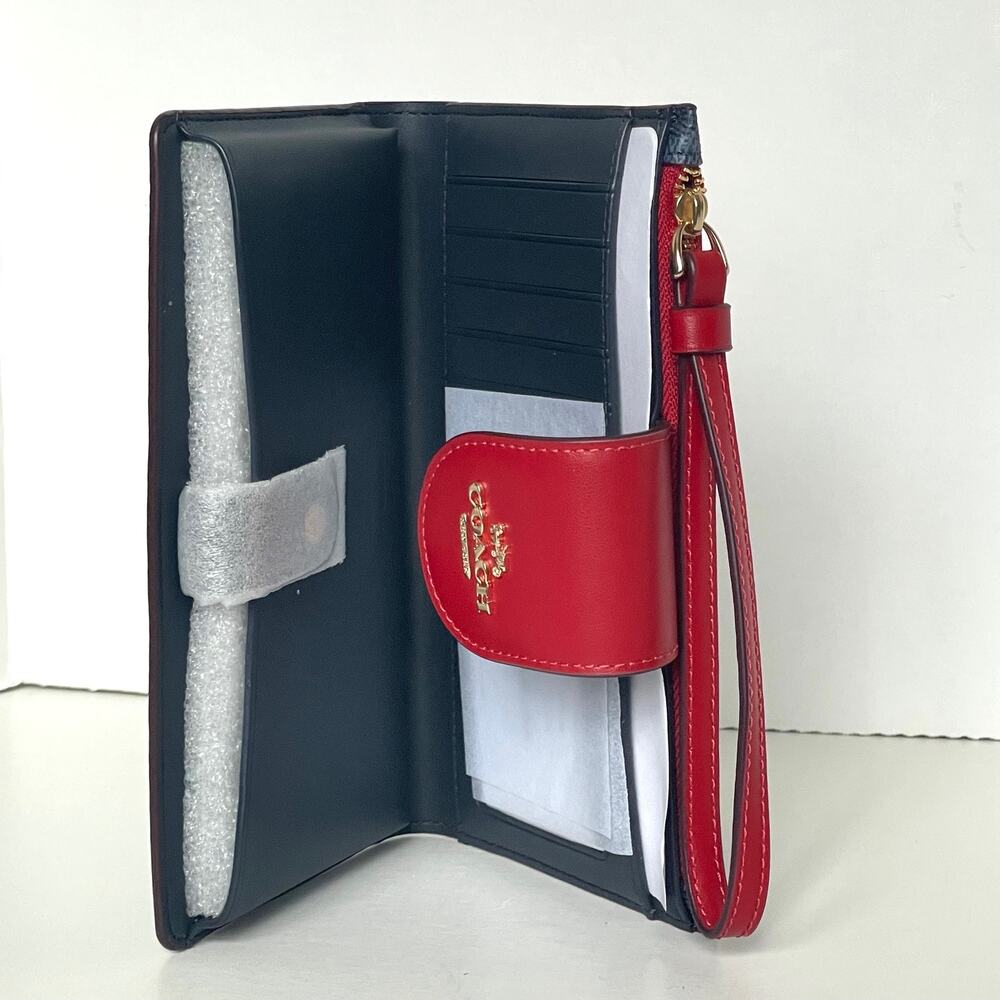Coach Phone Wristlet Wallet Blue Red Signature Canvas ID Clutch CW780 - Picture 4 of 8